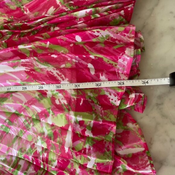 RUBY RD. Pleated Elastic Waist Pink Green Swirl Print Maxi Skirt 10 - Picture 12 of 15